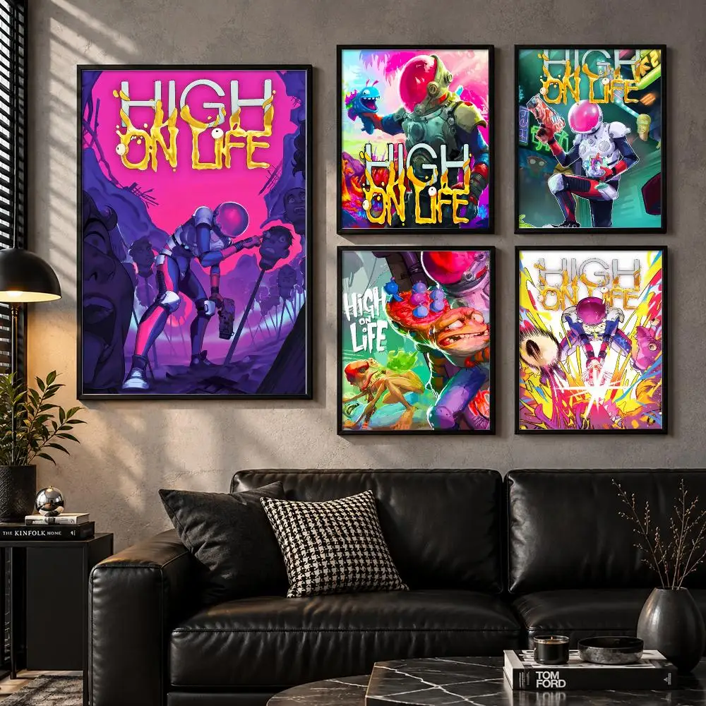 H-High On Life Game Poster Wall Art Sticker For Living Room Bedroom Bar Home Decor Mural Painting Decoration