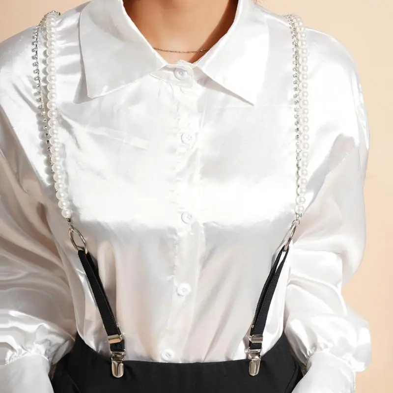 652F حمالات اللؤلؤ الأنيقة مثير سلسلة أحجار الراين مقاطع معدنية طول قابل للتعديل #2