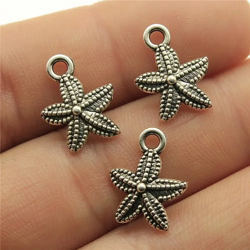 400 Stück Seestern-Anhänger in Antiksilberfarbe, 16 x 13 mm, für Armbänder, Ohrringe, Schmuckherstellung, B10468, Großhandel – Detail 1