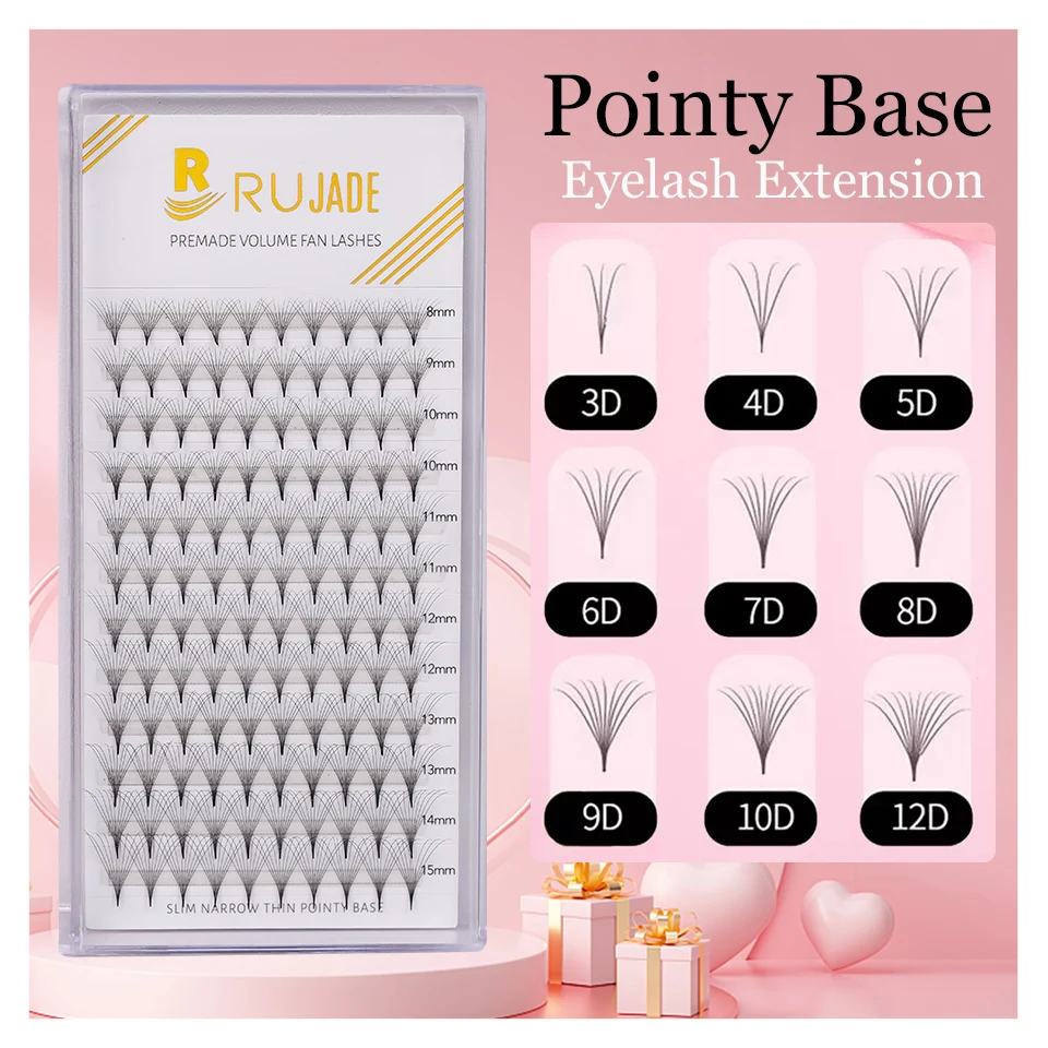 

RUJADE Pointy Base Premade Fans Lash 5D 6D 10D 12D Narrow Stem Russian Volume Eyelash Extensions Faux Mink Cashmere Lash Cluster