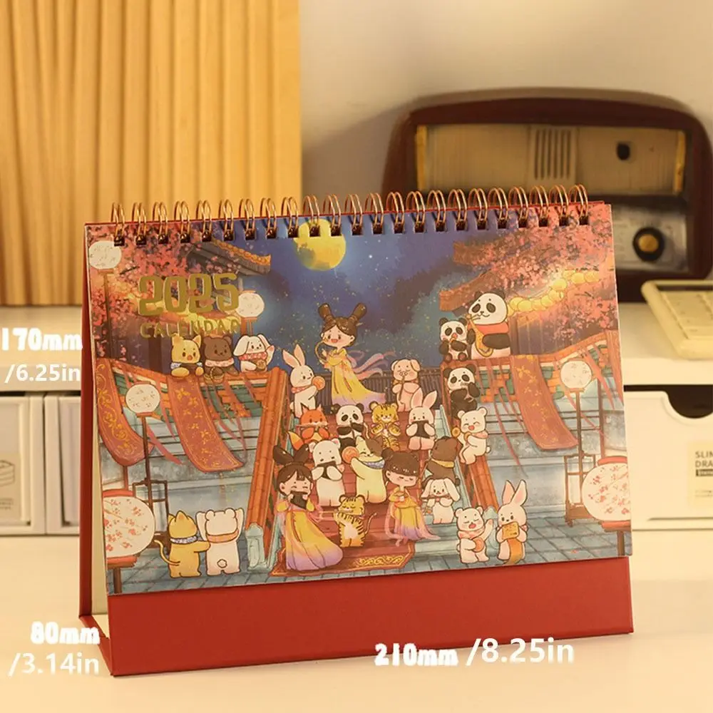 Ancient Style 2025 New Year Desk Calendar Daily Monthly Schedule Standing Flip Calendar Planning Time Manegement