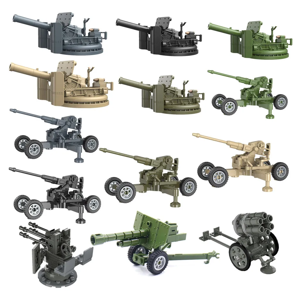 World War 2 WW2 Antiaircraft Gun Rocket Artillery Military Army War Weapon Soldier MOC Model Building Block Bricks Toys For Kids