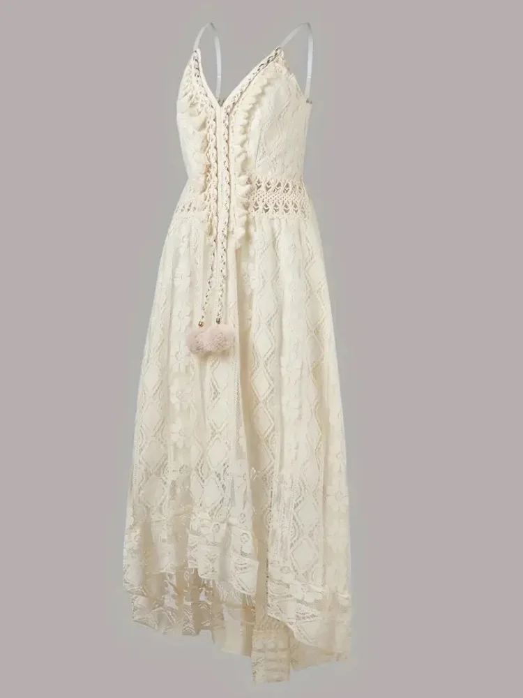 Verão renda sexy vestido feminino com decote em v férias praia vestidos elegante boho vestido de verão