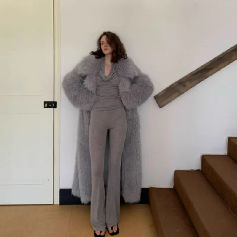 Women's Fall Winter Top Coat Lapel Faux Fur Noble Outfit Design Luxury Brand Simple Fashion Comfortable Leisure Eco-friendly