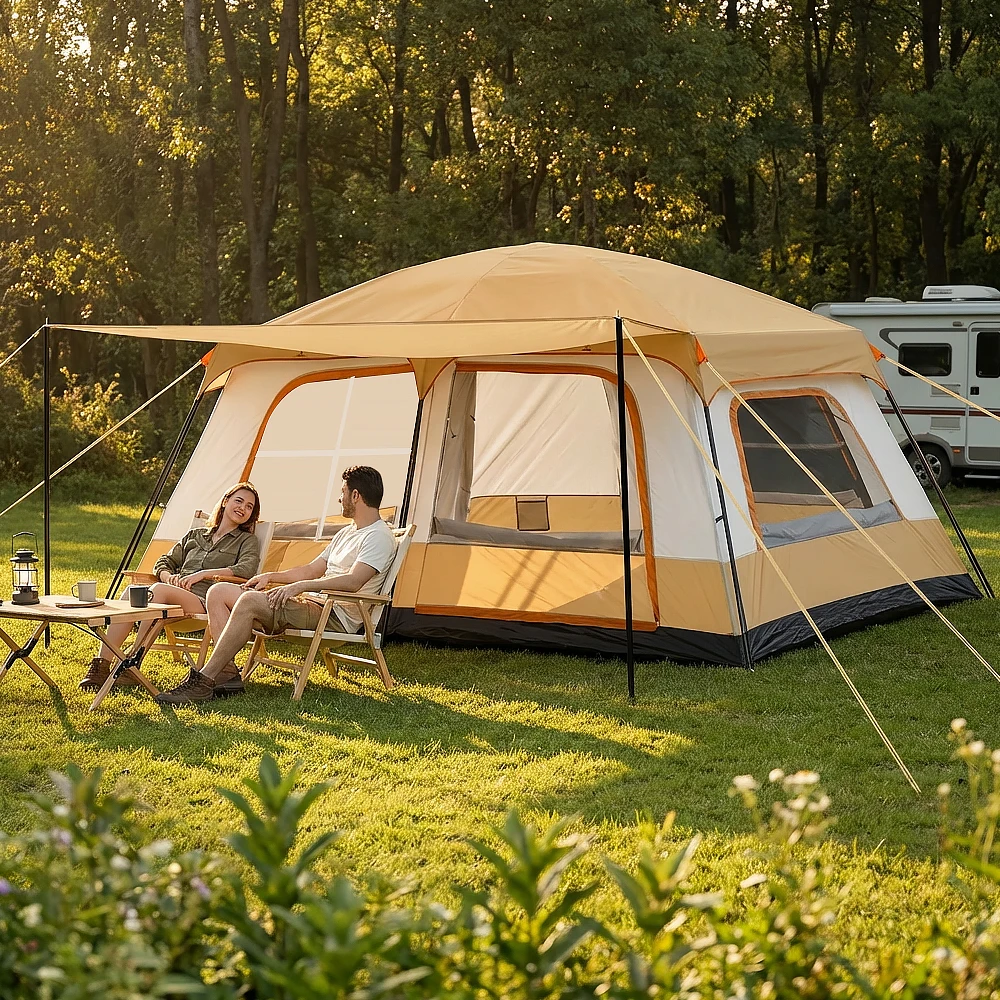 Image of Outdoor-Familien-Campingzelt, tragbar, faltbar, wasserdicht, Sonnenschutz, ein Schlafzimmer, Sonnenschutzzelt für Camping, Wandern, Strandausflüge, Picknick, 2–4 Personen / 3–4 Personen / 6–8 Personen