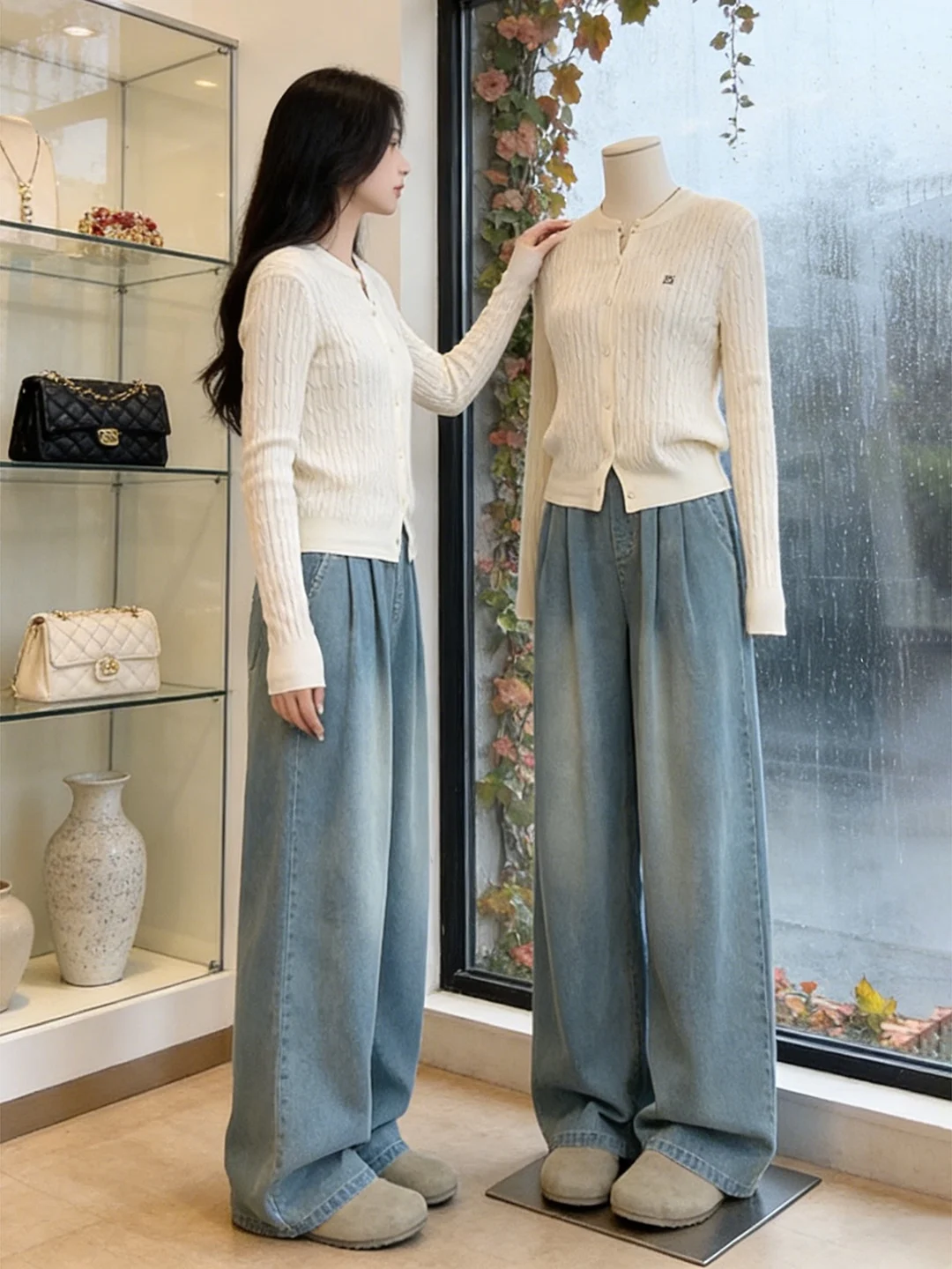 

Женские джинсы больших размеров свободного кроя, синие, с эластичным поясом, широкие штанины, длинные брюки, весенние, повседневные, с высокой талией, прямого кроя, теплые