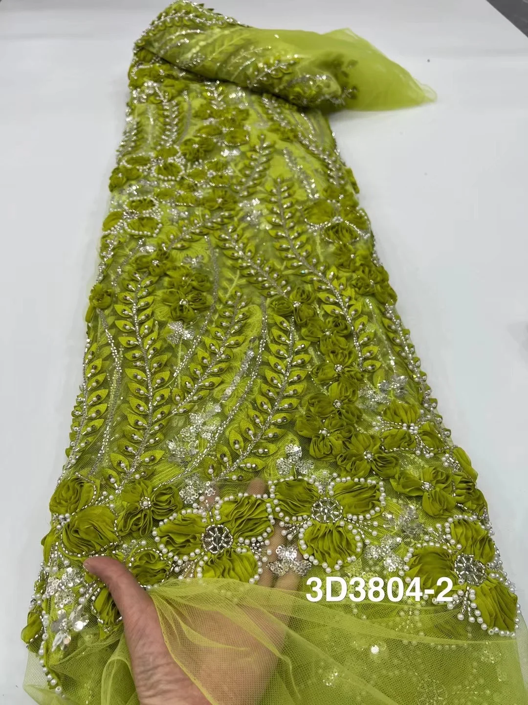 Nigerian 3D Bead Tube Embroidery Lace Fabric 2024 High Quality African Sequin French Tulle Fabric For Women Dress Sewing