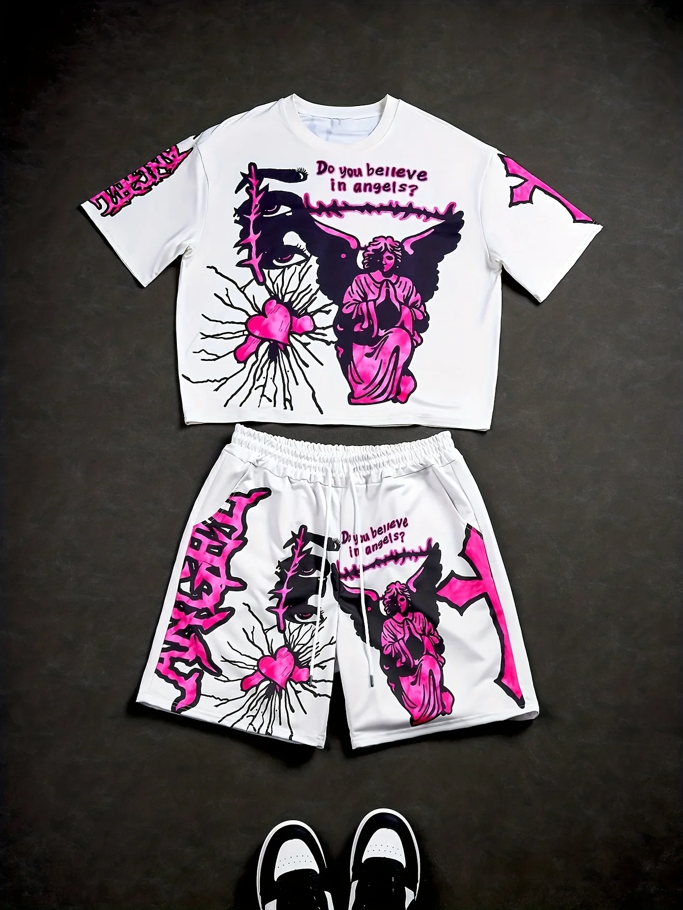 

2026 New "Do You Believe in Angels" Men Fashionable and Versatile T-shirt Set Suitable for Daily Wear and Competition Attire