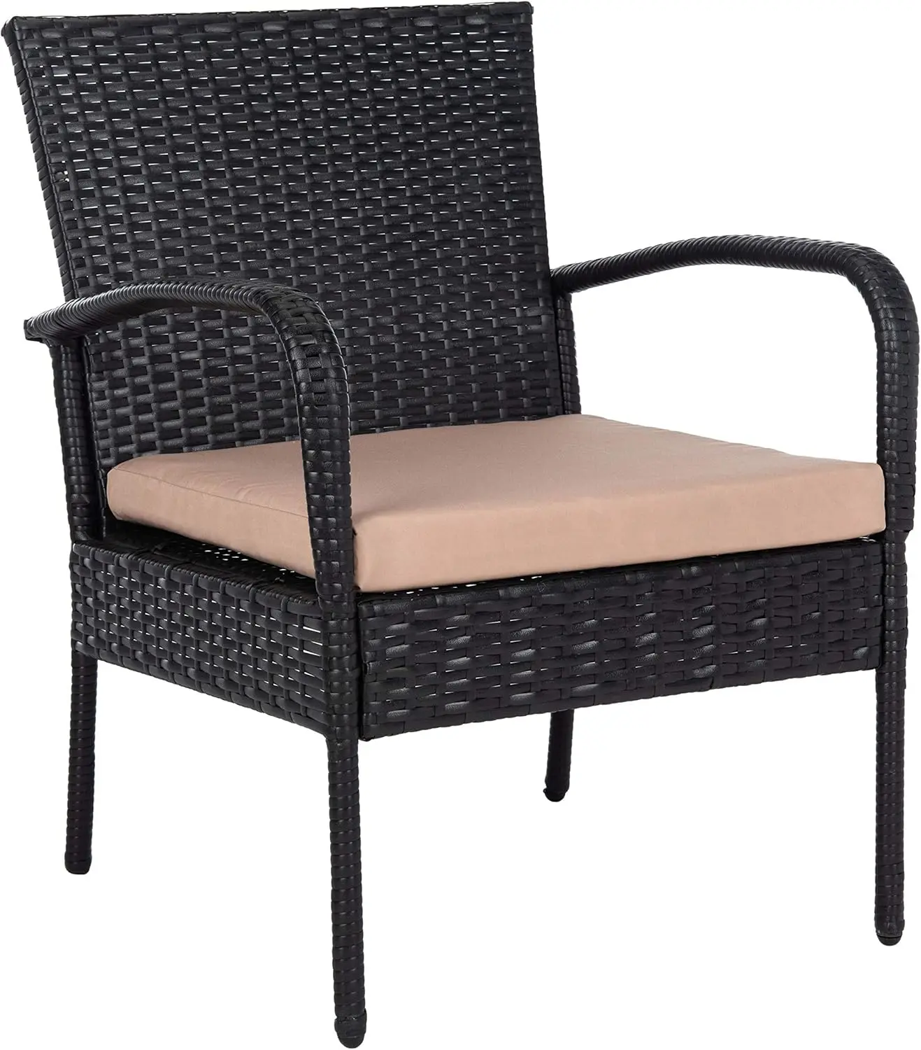 Conjunto Pátio Lounge e Bistro com Mesa, Coleção Exterior, Rattan, Almofada Bege, 3 Peças