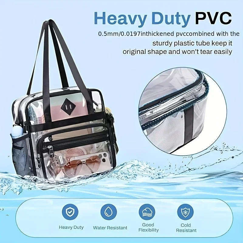 12 Inch Stylish PVC Transparent Bag With Detachable Shoulder Strap, And Sturdy, Suitable For Stadium Events, Concert Transparent