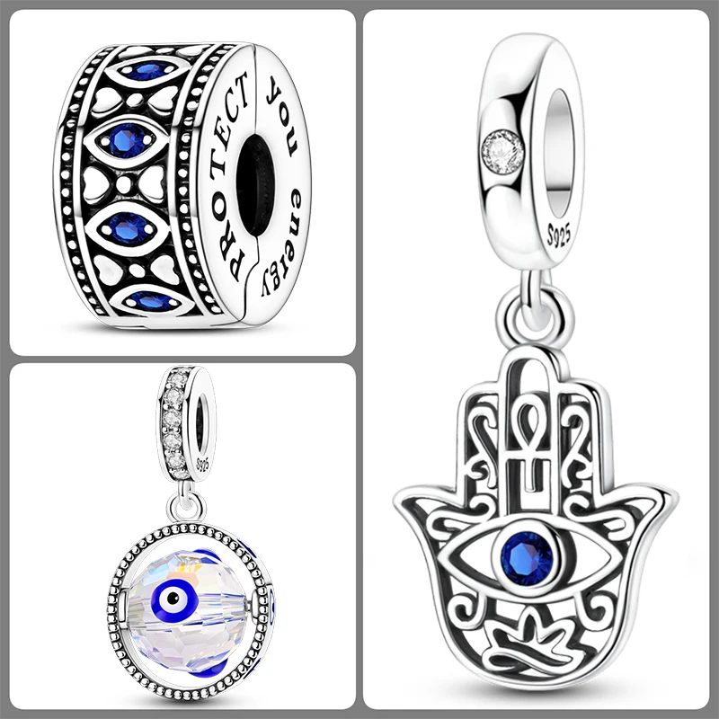 3-teiliges 925 Sterling Silber Hamsa Hand Böser Blick Charm-Set Glücksbringende Blaue Augen-Perlen DIY Armband Halskette Geschenk für Frauen – Detail 15