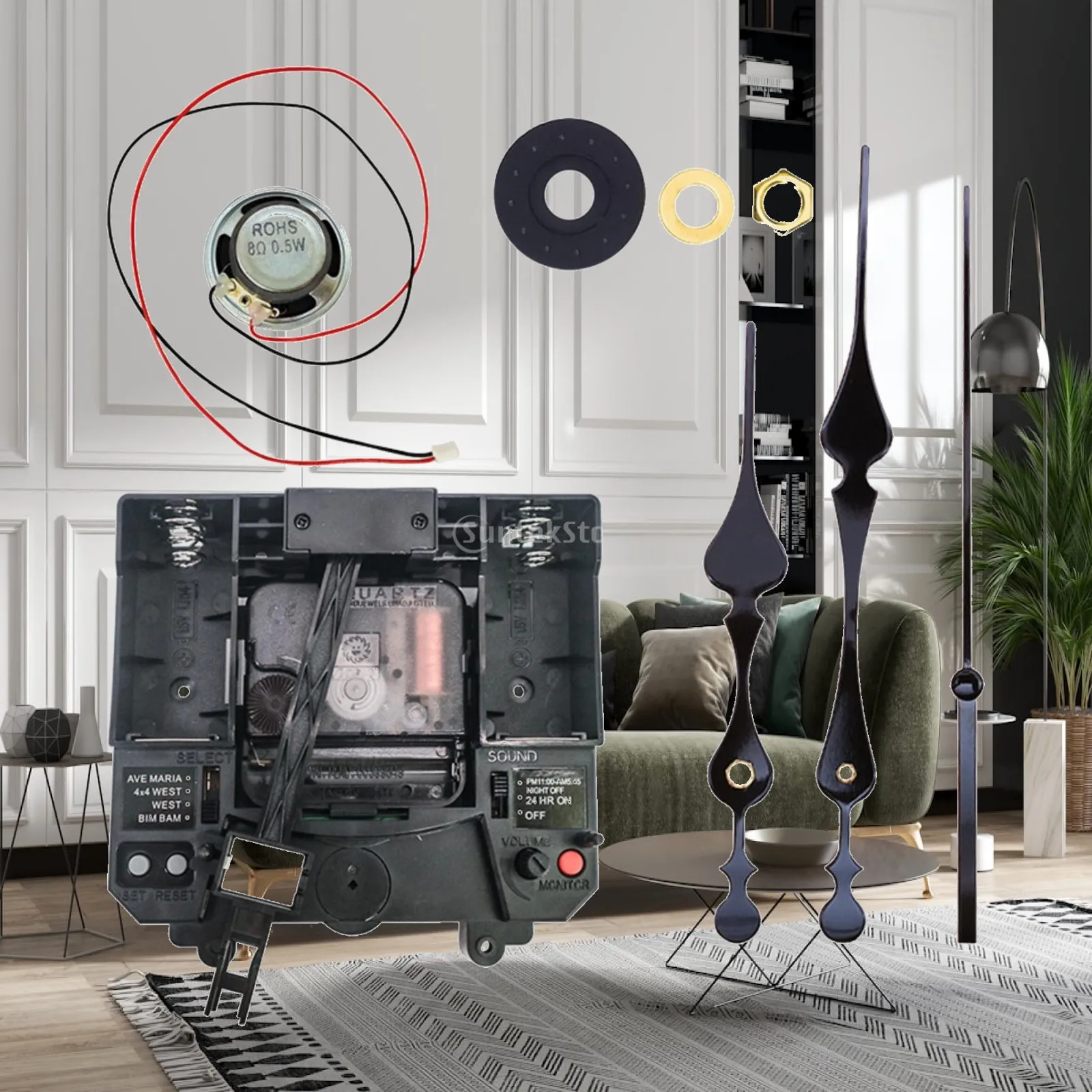 Quartz Chiming Clock Movement Assembly with Speaker and Pendulum Drive for DIY Wall Clock Repair Kit
