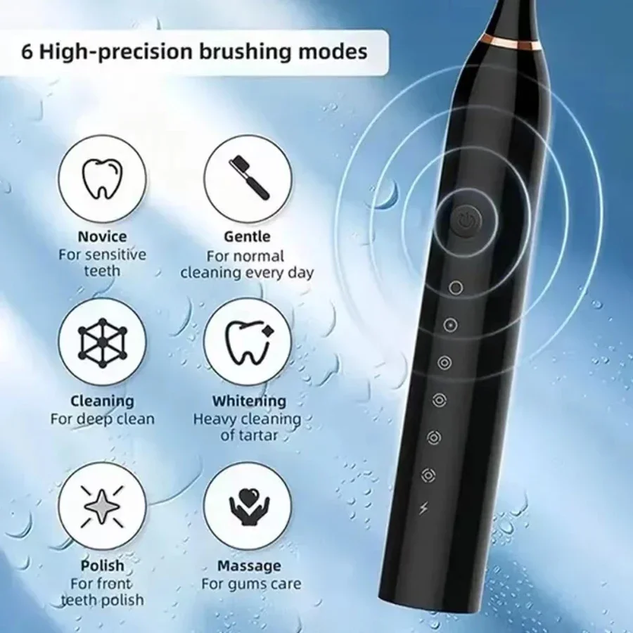 Electric Ultrasonic Toothbrush Six Speed Mode Home Soft Hair USB Charging Waterproof Adult Tooth Cleaner Automatic Couple Set image 2