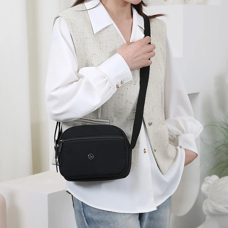 Women Nylon Crossbody Bag with Adjustable Wide Strap Lightweight Multi Layer Shoulder Purse Travel Daily Commuter Handbag Black view 6