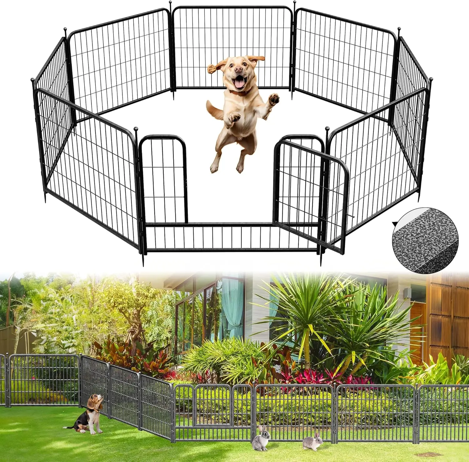 

XMSJ Garden Decorative Fence With Gate, 24in(H) X 32in(L) 8 Panels, No Dig Portable Animal Barrier, Dogs Pets Blocker