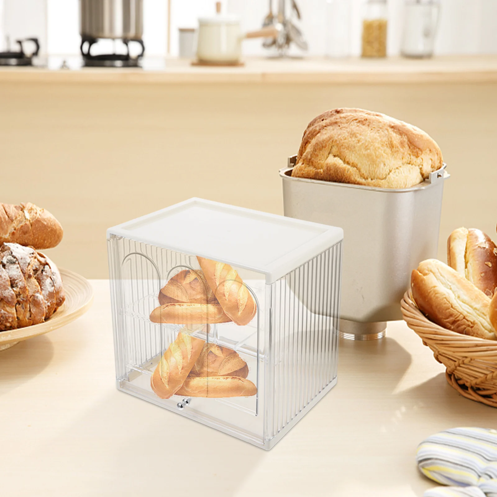 

Double Layer Bread Storage Box Clear 10inch Loaf Bread Keeper Kitchen Countertop Pantry Organizer Airtight Fresh Keep Holder
