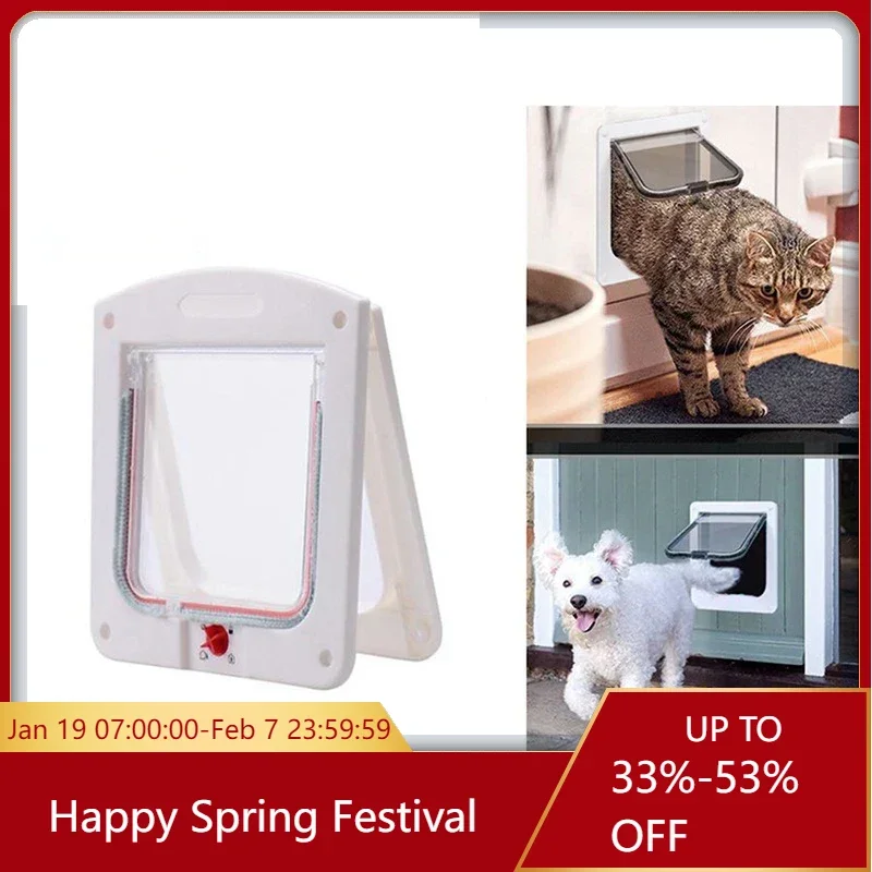 2 Colors Cat Flap Door with 4 Way Security Lock Controllable Switch Transparent ABS Plastic Gate for Puppy Kitten Safety Gate