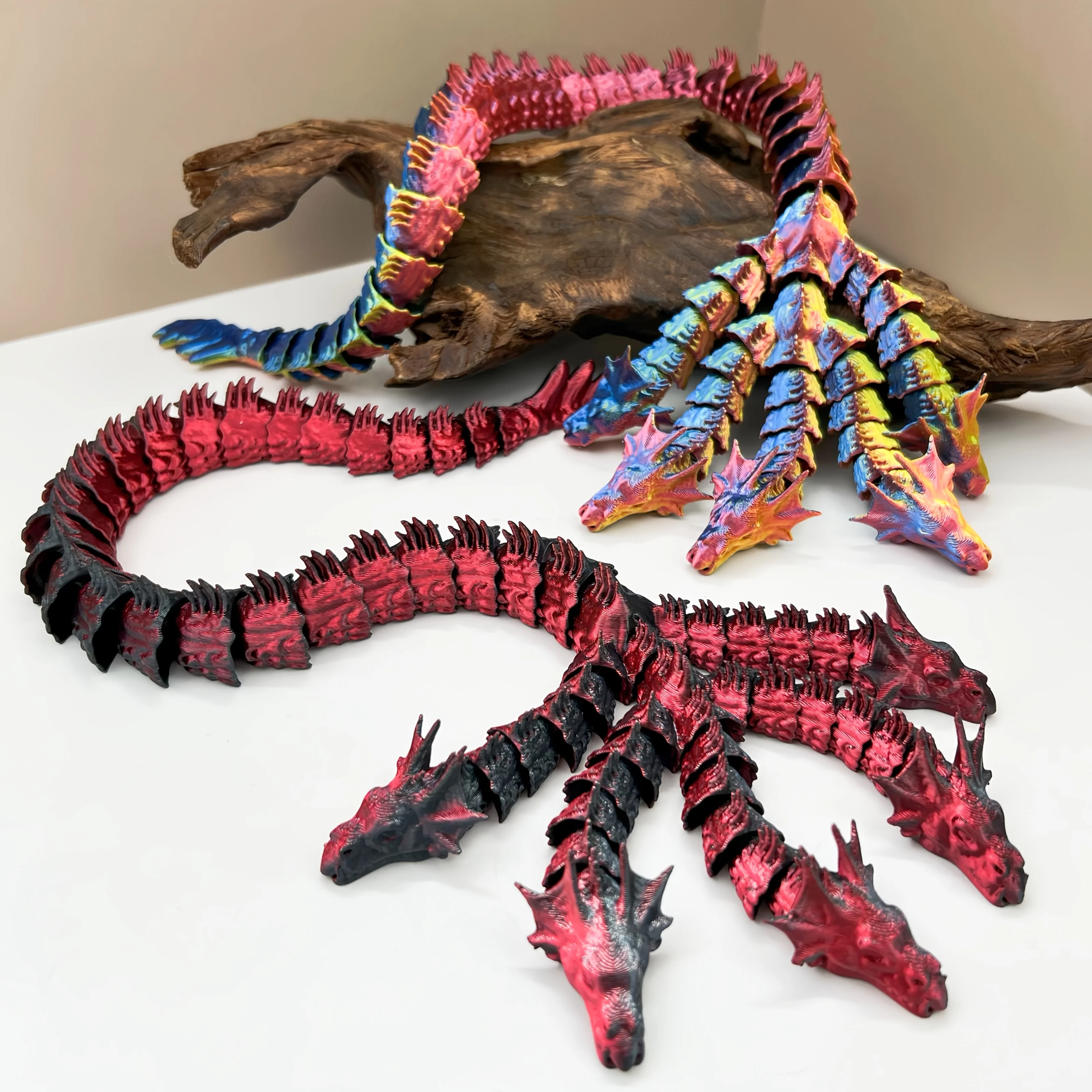 

3D printed cool multi-color gradient five headed dragon ornament, flexible and movable joint children's birthday gift