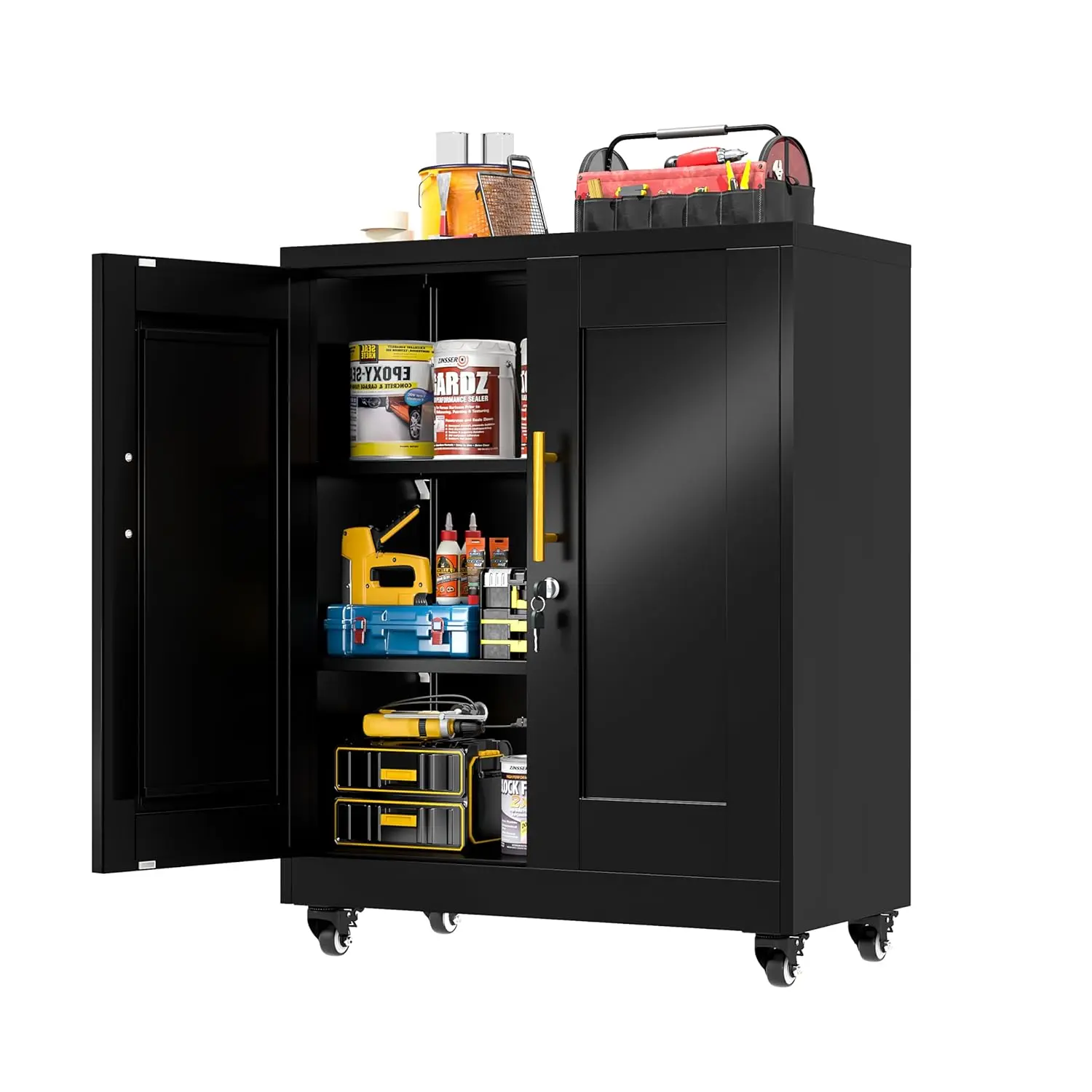 

Металлический шкаф для хранения с замком и колесами, стальной офисный шкаф с 2 дверцами и 2 регулируемыми полками, высота 35 дюймов, на заказ