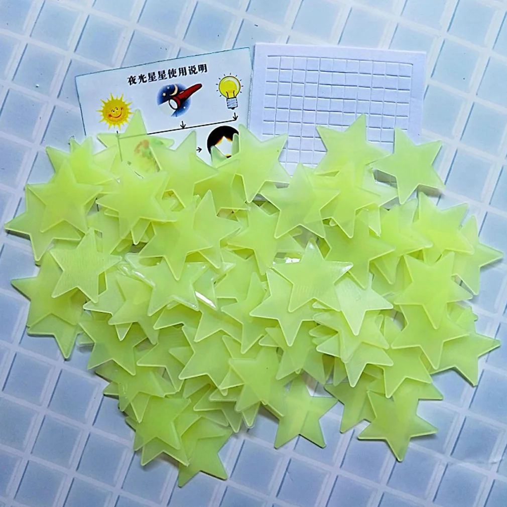 3 CM 100 PZ Stella Luminosa Adesivo Da Parete Luminoso Luogo Scuro Stella Adesivi Murali Fluorescente 3D Camera Da Letto Soffitto Casa Per Bambini All'ingrosso