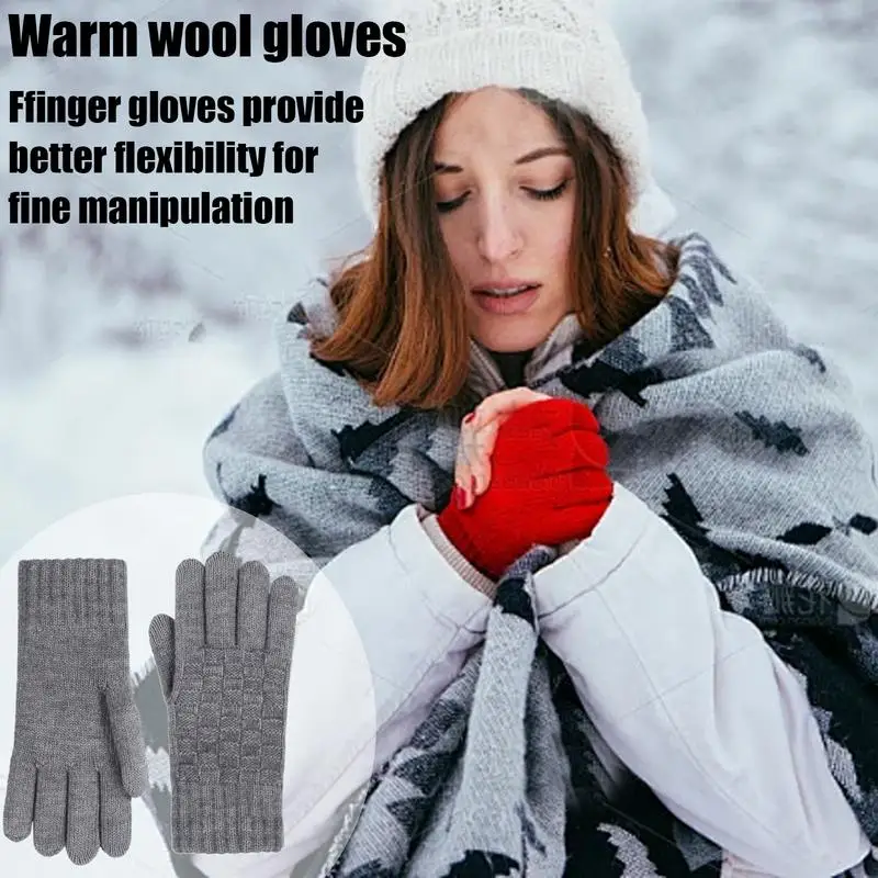 Winter Knitting Gloves Cold Weather Outdoors Elastic Mittens Comfortable Winter Checkere Motorcycle Mittens For Cycling Skiing