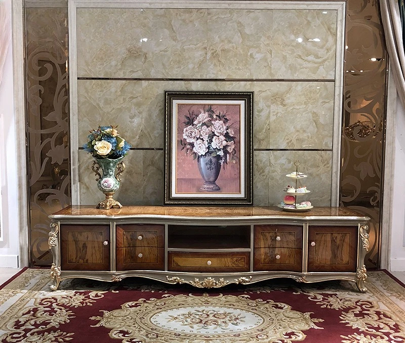 

French solid wood TV cabinet, European small apartment living room background cabinet solid wood bedroom floor cabinet