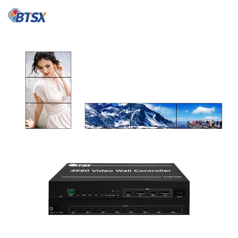 4K60 Video Wall Controller 2x2 TV Wall Controller VWC 206MV HDMI Matrix Switcher 2 Input 6 Output Seamless Video Processor