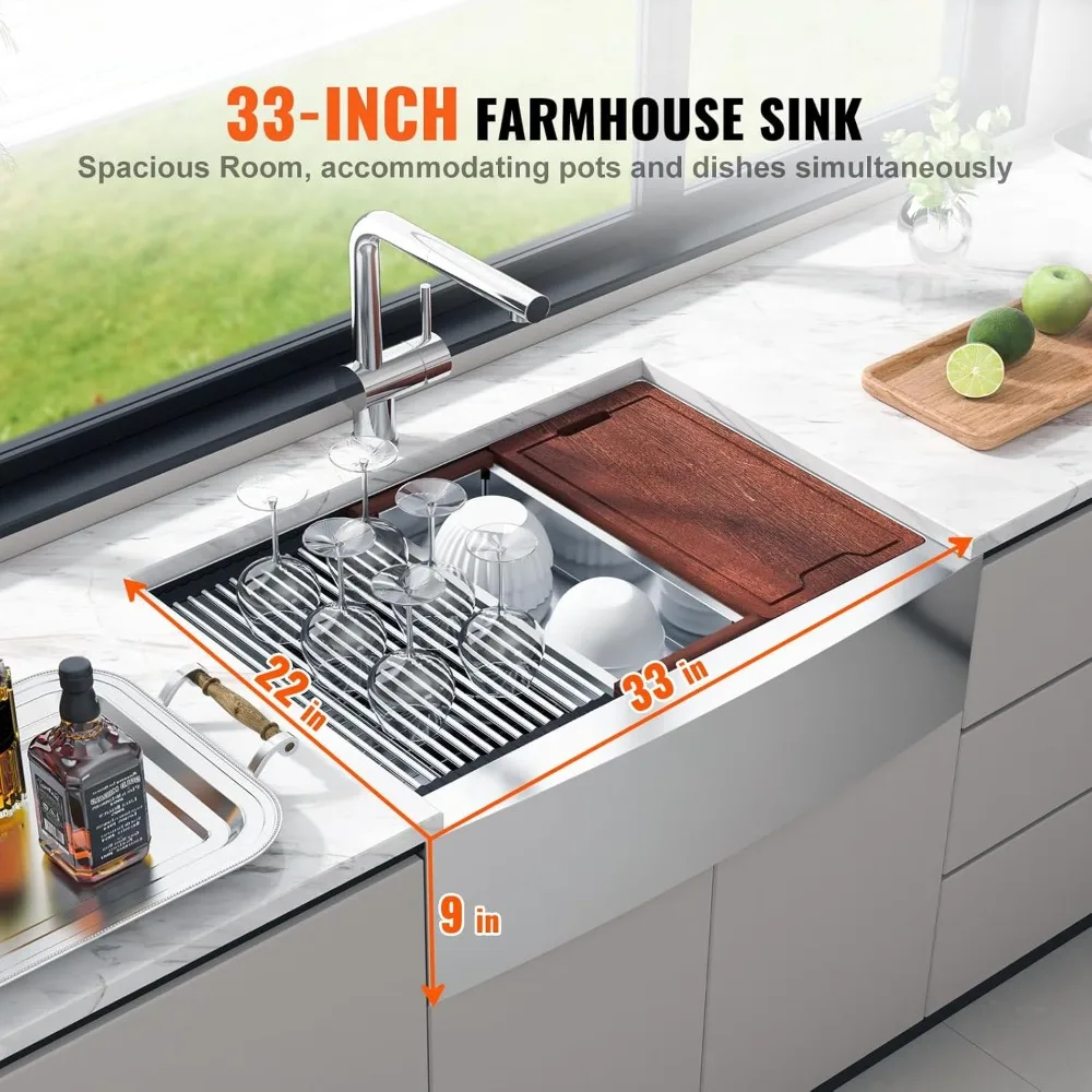 33 Inch Kitchen Sink, 304 Stainless Steel Sink, Top Mount Single Bowl Kitchen Sinks with Ledge & Accessories, Dishwasher Sinks