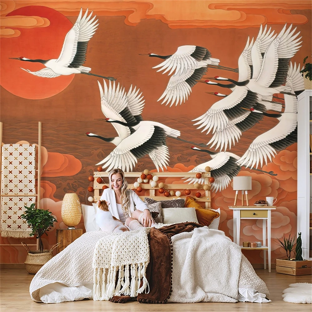 Custom Auspicious clouds cranes TV background wallpapers for living room sofa country tide mural waterproof wallpaper wall paper