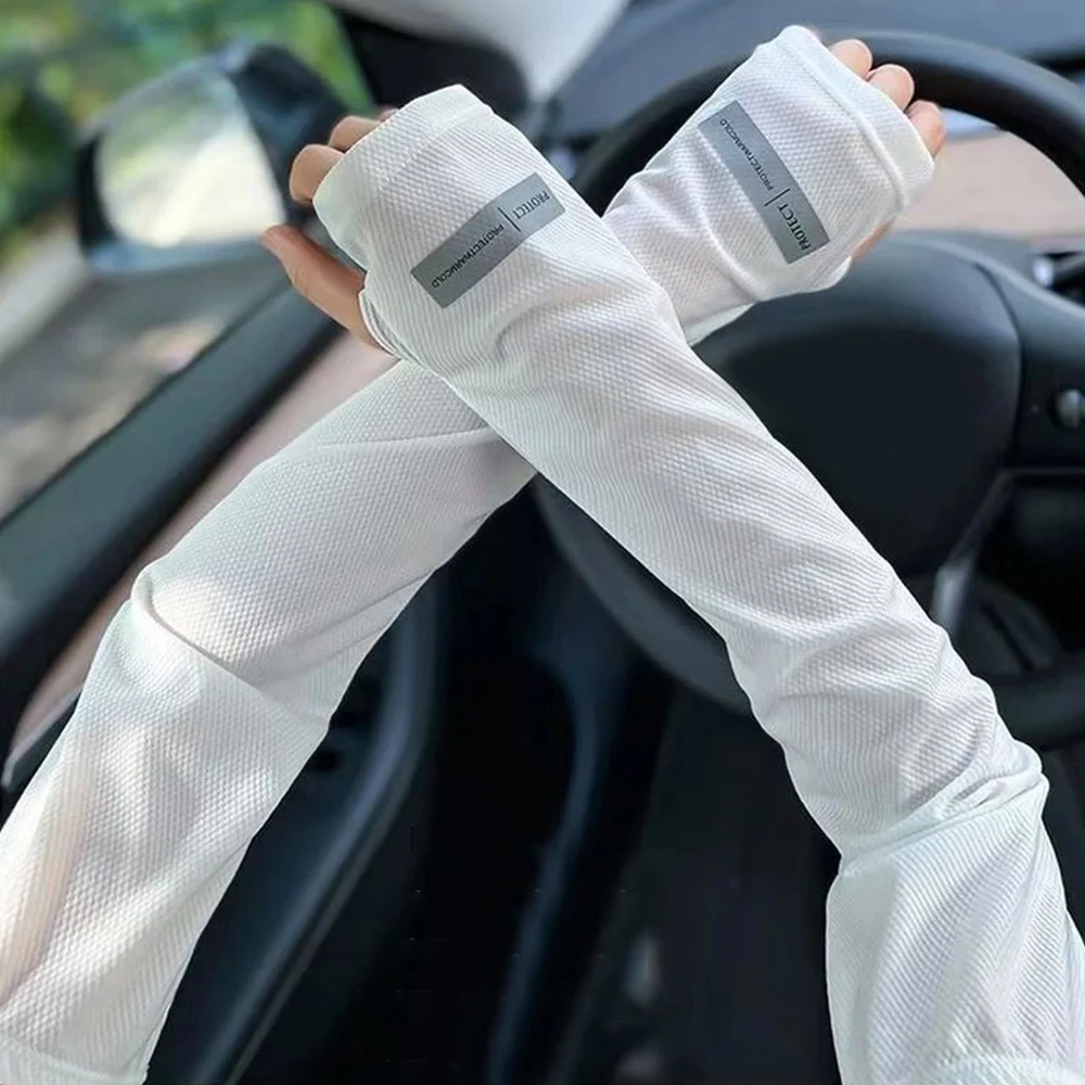 UV Protection Ice Sleeves Men Women Summer Sun Protection Arm Sleeves Outdoor Cycling Driving Arm Sleeves Gloves Sweat Absorbent