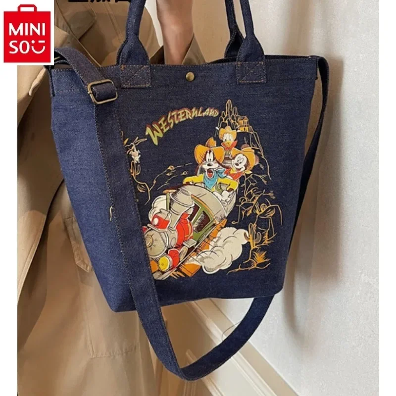 MINISO Disney Cartoon Flying High Quality Canvas Tote Bag for Women's Casual Versatile Handheld Crossbody Dual Use Bag