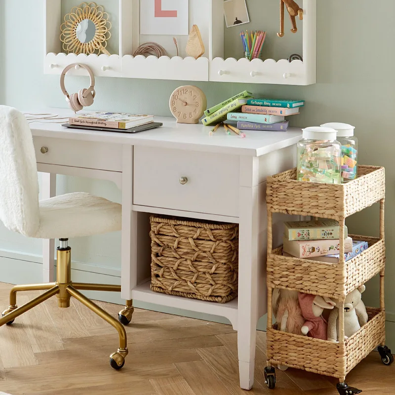 

Organizer for Miscellaneous Items Nordic-Style Wheeled Woven Storage Rack Multi-Tiered Handcrafted Storage Basket