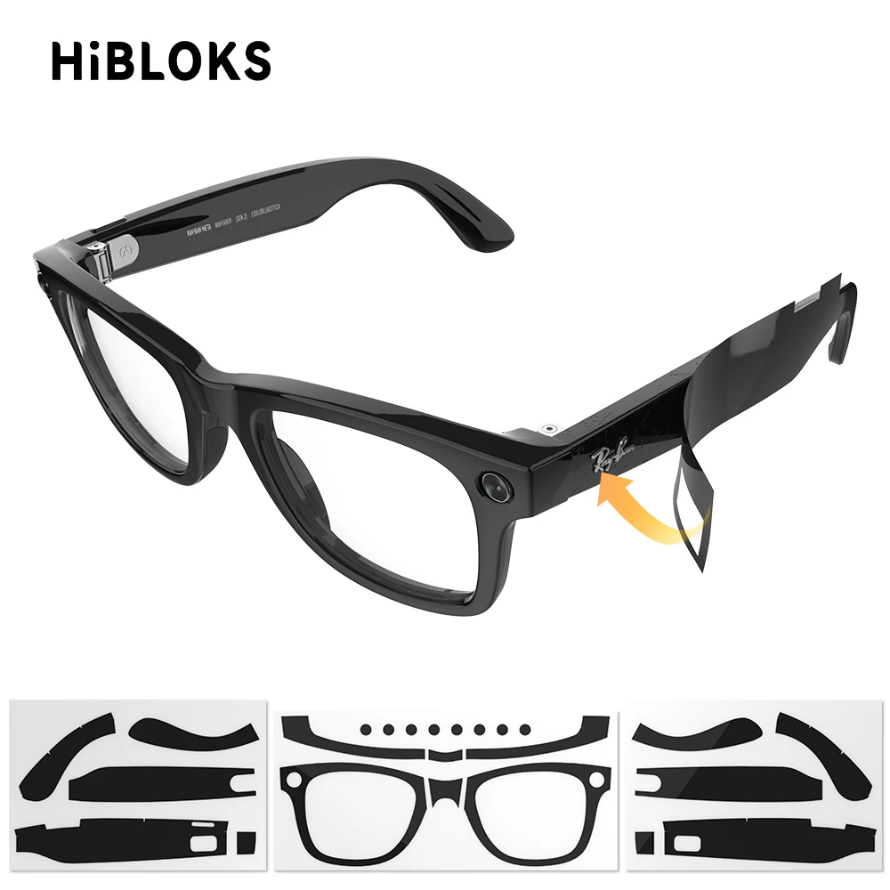 

Блестящие черные наклейки HiBloks для Ray-Ban Meta Wayfarer RW4006/RW4012 GEN 1 и 2, 50-22, защитная крышка для оправы умных очков