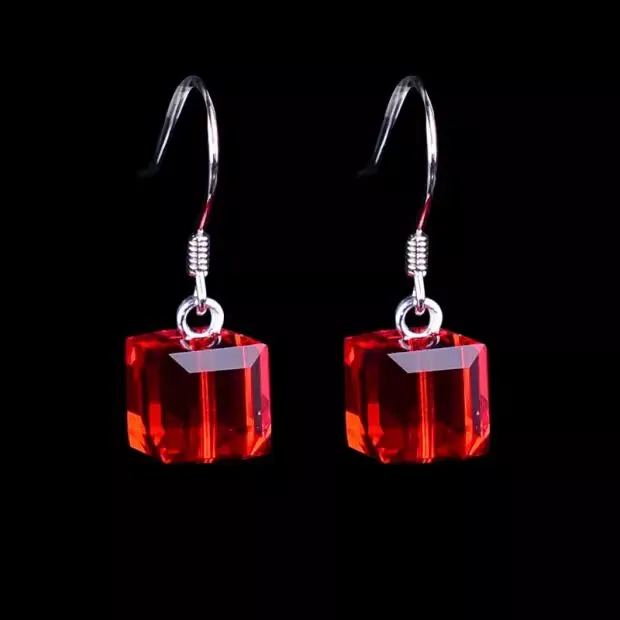 

925 Sterling Silver Earrings For Women New Fashion Austrian Crystal cube crystal Drop Hook Earrings Wedding Jewelry Girl