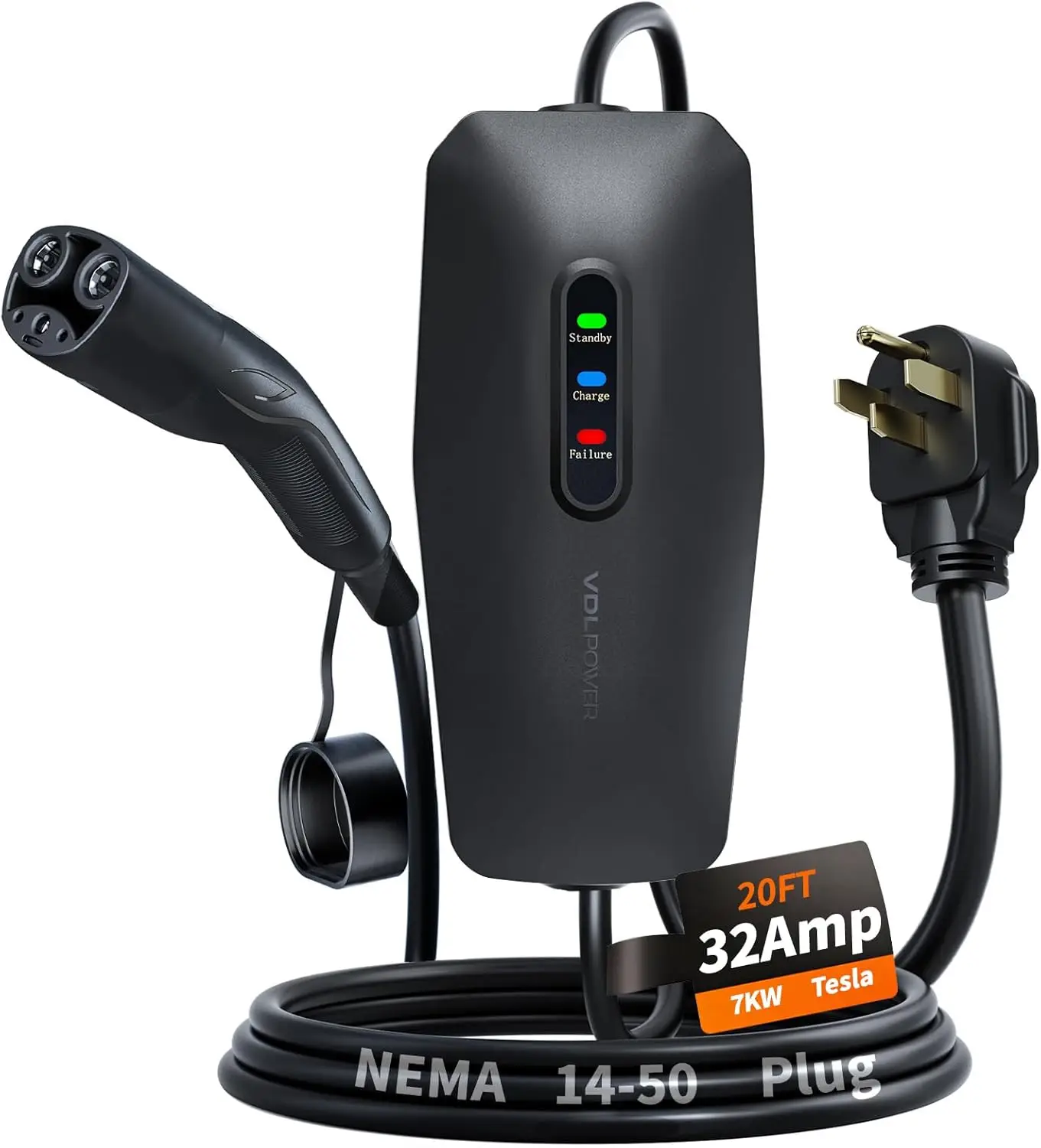 

Зарядное устройство для электромобилей Level 2 для Tesla 32 А, портативное зарядное устройство мощностью 7 кВт с кабелем 20 футов, зарядная станция для домашних электромобилей для моделей Tesla Y/X/3/S
