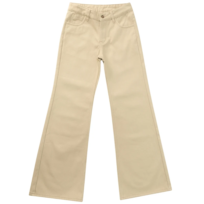 2025 Jeans invernali in peluche americano kaki nostalgico a gamba larga Gamba dritta Look ampio Pantaloni micro svasati dimagranti