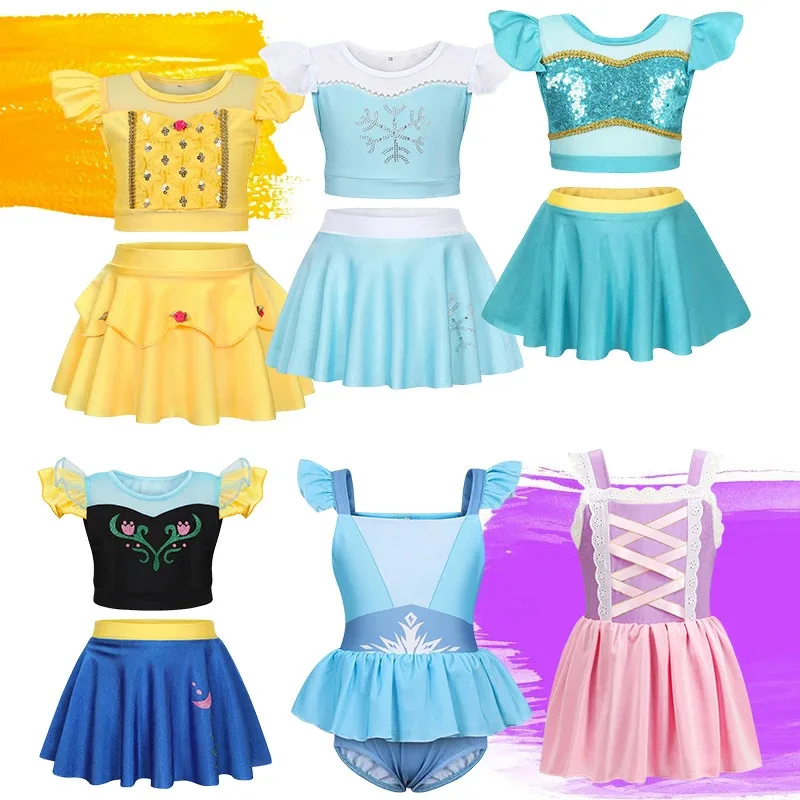 

2025 Girls Summer Swimming Baby Kids Two Piece Bathing Princess Bikini Suit Swimwear Swimsuit Children Princess Costume 2-10Yrs