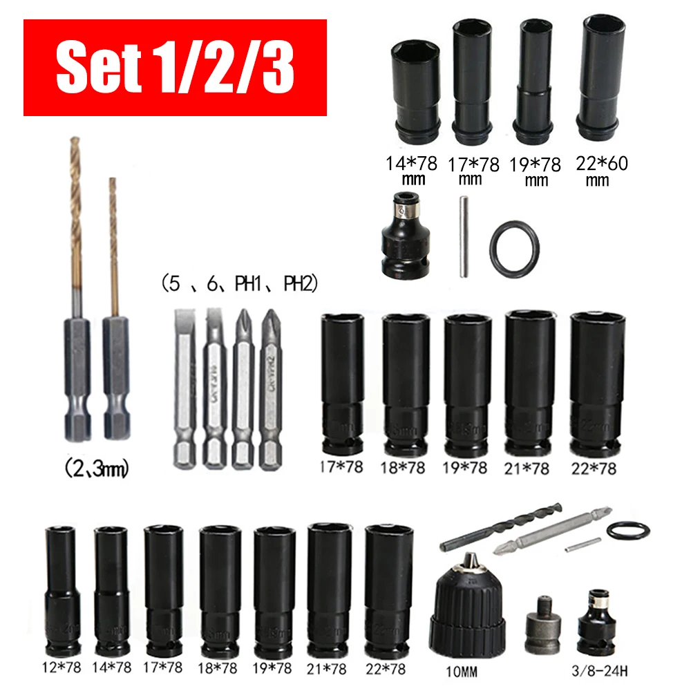 Conjunto de Chave Elétrica Soquete Furadeira Elétrica Chave de Impacto Chave de Fenda Sextavada Kit Cabeça Soquete para Ferramenta Elétrica Chave Broca 1