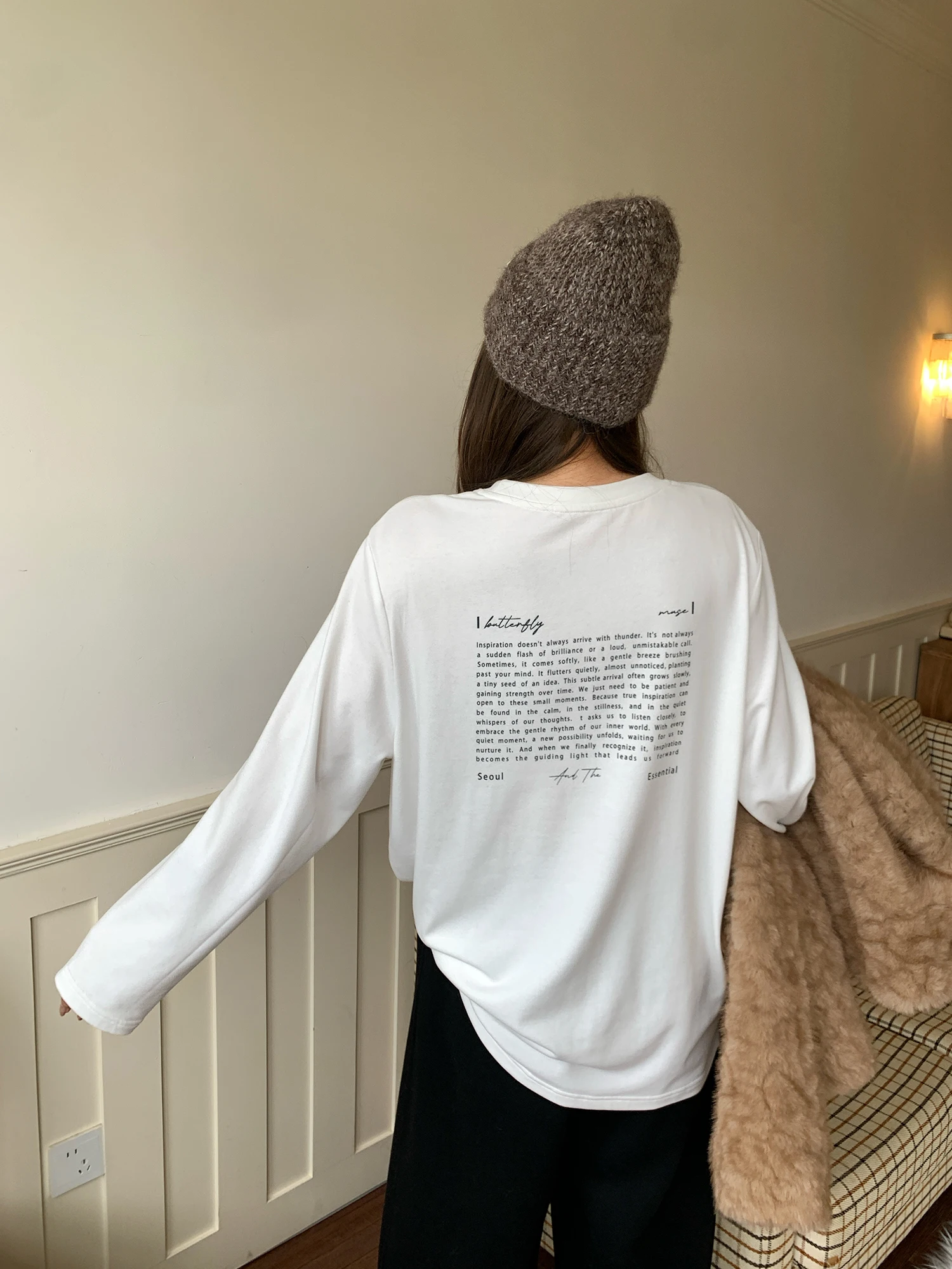 

Женская зимняя футболка NAZ больших размеров с длинным рукавом, круглым вырезом, принтом и рукописными надписями, свободного кроя, в повседневном стиле