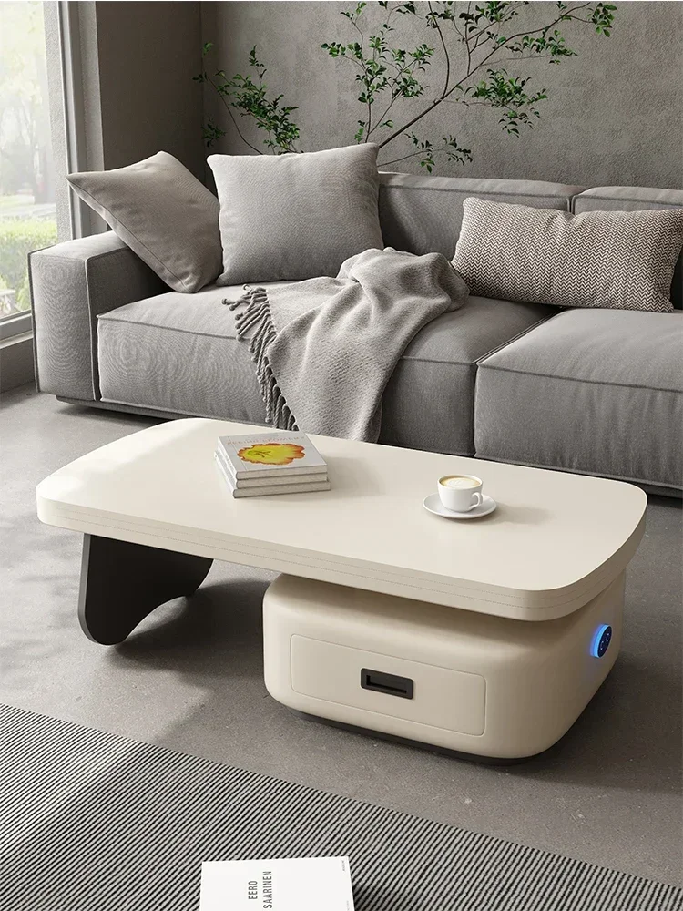 

Electric Lifting Coffee Table Dual-Purpose Multifunctional Folding Dining Table Cream Style Simple Movable