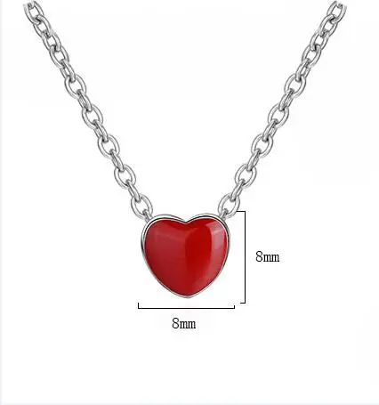 Real 925 Sterling Silver Red Enamel Hearts Pendant Necklace for Women Statement Fine Jewelry Collar Colar de Prata RHN734