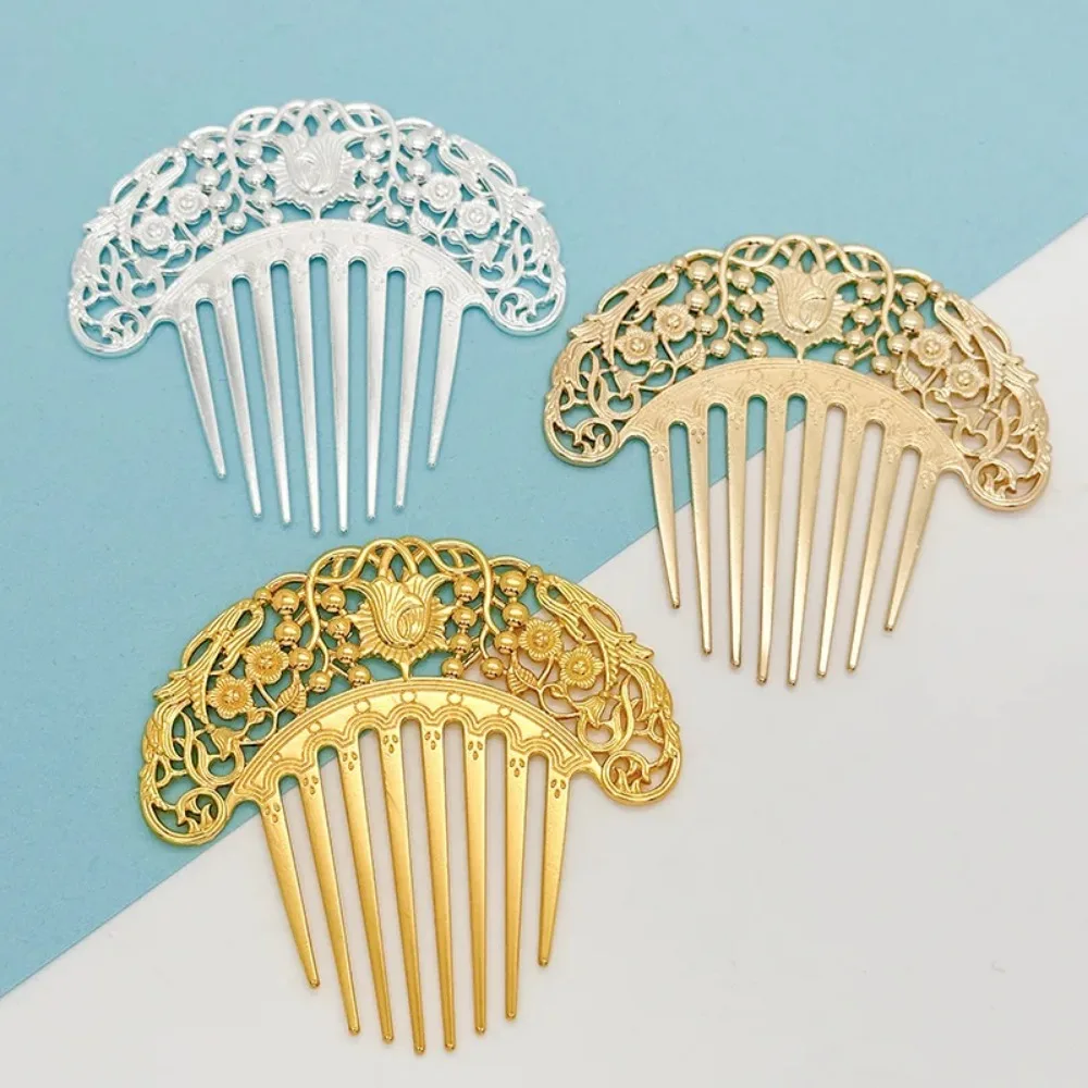 1pc Chinese Hairpin Retro Hair Comb Hanfu Dish Hairpin Hair Ornament Hollow Carved Comb Gold Ornament Metal Comb