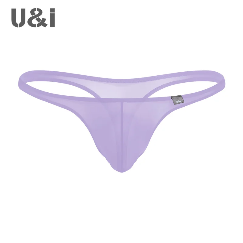 U＆I sexy thong men\'s personality ultra-thin 50g transparent high elastic nylon tight low waist 3d pouch t briefs