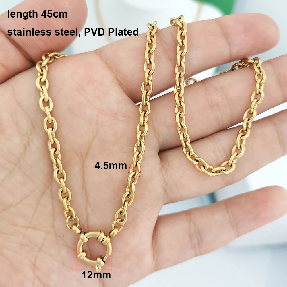 QMHJE Anchor Clasp Necklace Women Men Choker Stainless Steel Geometric Link O Chain Basic DIY Gold Silver Color Buckle Design