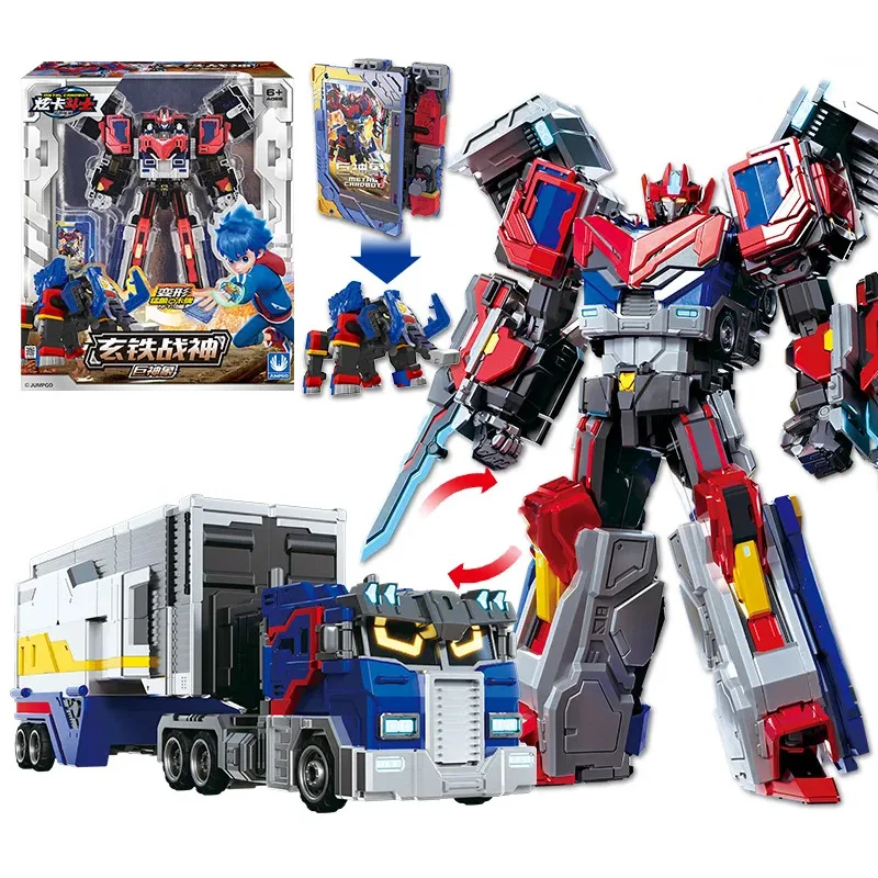 New Metal Cardbot Blue Cop Trinity Transforming Car to Robot Action Figures HEAVY IRON with Card Transformation Robot Model Toys