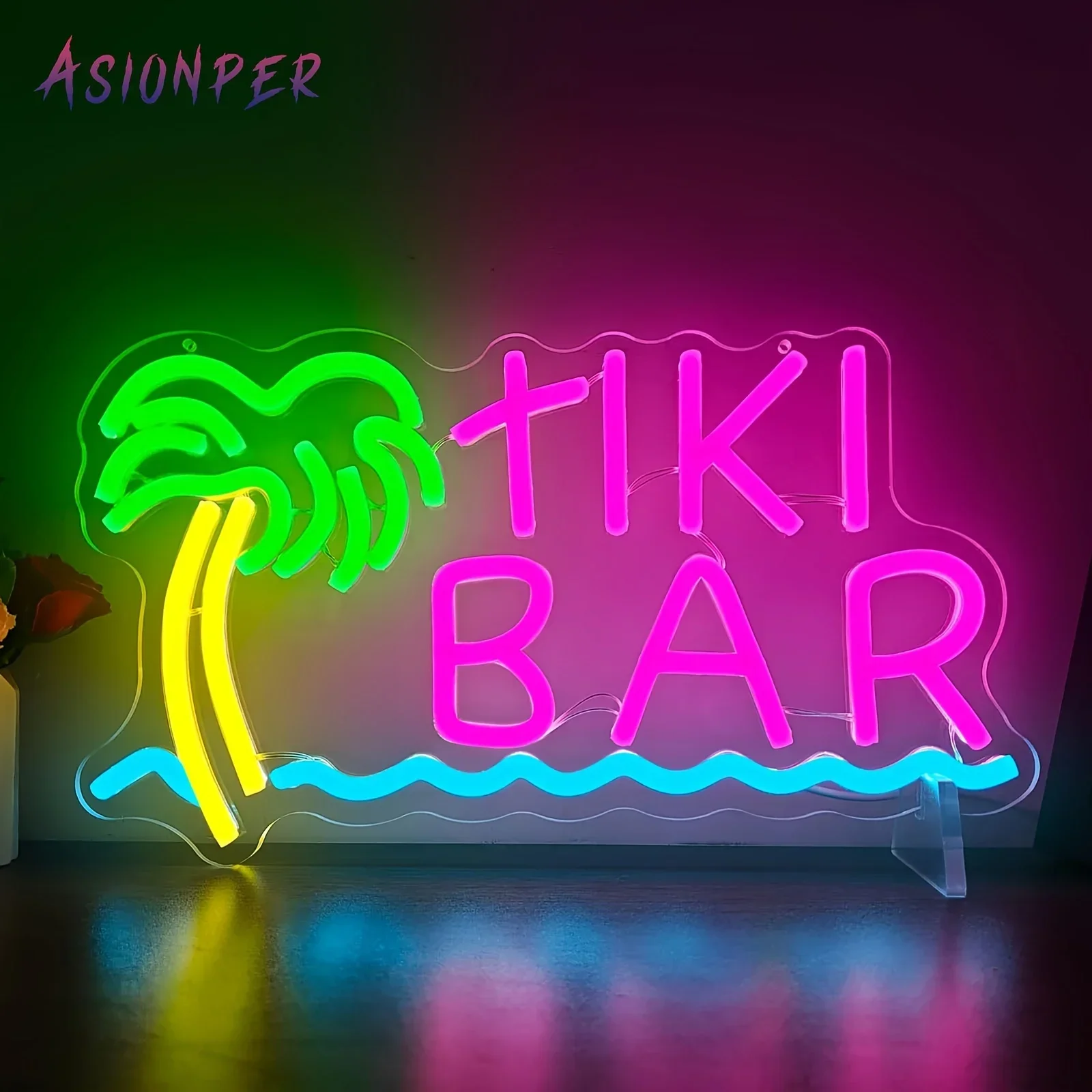 Neon Tiki Bar 1pc do dekoracji ścian, Neon Neon LED z możliwością przyciemniania, zapala się Neon do wnętrz i dekoracja zewnętrzna