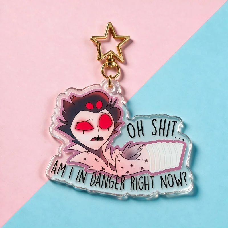 Helluva Boss Stolas Goetia Acrylic Keychain Funny Oh Shit Am I In Danger Right Now Meme Charm Demon Cartoon Bag Pendant Gift