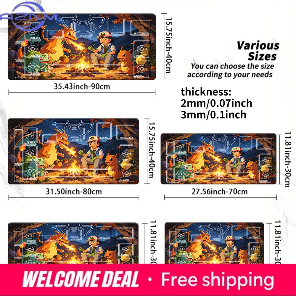 Campfire Charizard Pokemon TCG Playmat, Large Non-Slip Gaming Mouse Pad, Multiple Sizes 2mm/3mm Thick for Card Game & Desk Use