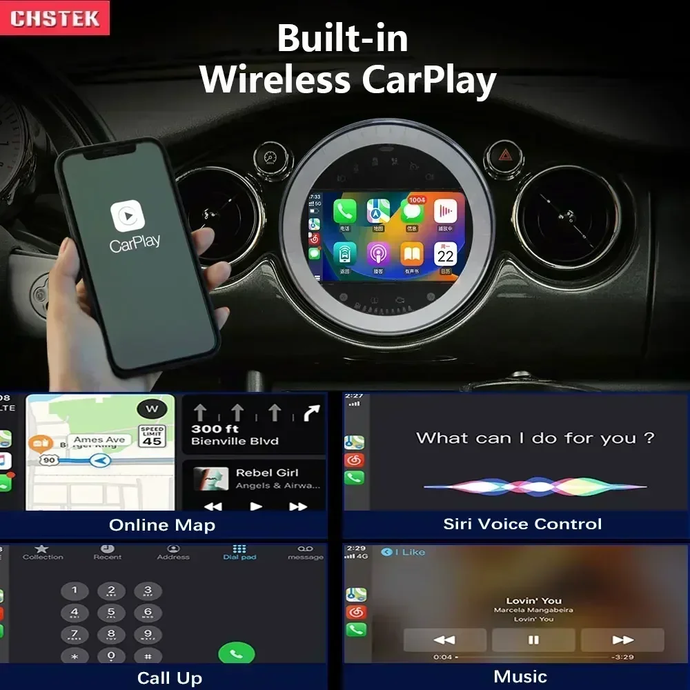 CHSTEK Car Player Radio Carplay for MINI Cooper R56 R57 R58 S Clubman Clubvan Android 13 Qualcomm Navigation 12+256g Stereo GPS