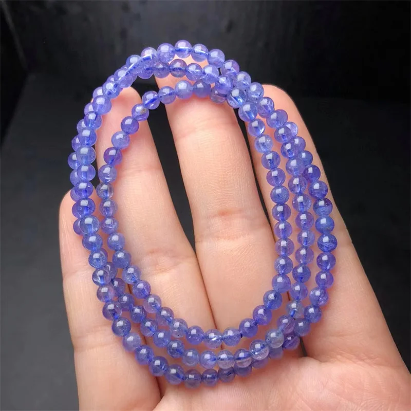 4MM Natural Tanzanite Triple Circle Bracelet Gemstone Crystal Reiki Healing Gemstone Bracelet Fengshui Jewelry Gift 1PCS